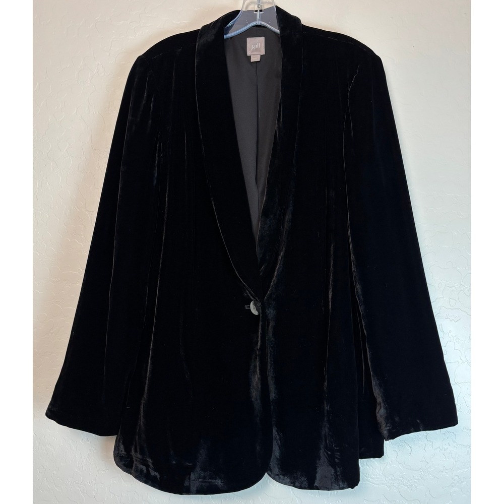 J Jill Black Velvet Shawl Collar Blazer Jacket Shell Button Women Size L 2045